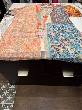 Free People Floral Patchwork Kimono in Pink, Orange & Teal OS